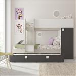 Lio Mineo stapelbed met kast en slaaplade - 90x190 - Witgrenen/antraciet - Trasman