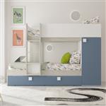 Lio Mineo stapelbed met kast en slaaplade - 90x190 - Witgrenen/blauw - Trasman