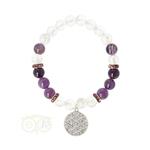 Armband bergkristal / amethist + bloem des levens bedel