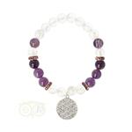 Armband bergkristal / amethist + bloem des levens bedel
