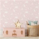 Behang - Forest Animals Pink- 10 m rol Forest Animals Pink