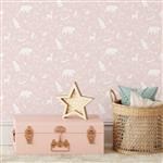 Behang - Forest Animals Pink- 10 m rol Forest Animals Pink