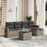 vidaXL 6-delige Loungeset met kussens poly rattan lichtgrijs