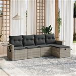 vidaXL 5-delige Loungeset met kussens poly rattan lichtgrijs