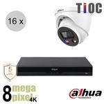 Dahua 4K IP cameraset - TiOC - 16 turret dome camera's - actieve afschrikking - 2.8mm - 30m - ips168