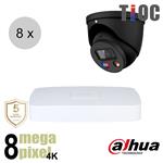 Dahua 4K IP cameraset - TiOC - 8 turret dome camera's - actieve afschrikking - 2.8mm - 30m - ips88dt