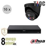 Dahua 4K IP cameraset - TiOC - 16 turret dome camera's - actieve afschrikking - 2.8mm - 30m - ips168