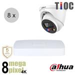 Dahua 4K IP cameraset - TiOC - 8 turret dome camera's - actieve afschrikking - 2.8mm - 30m - ips88dt