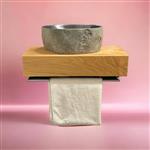 Fonteinplank Casajoy Bold 50x25x10 cm Eiken Met Waskom 30 cm Rond Riviersteen