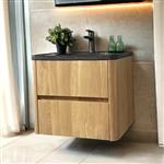 Badmeubel Casajoy Bold Natuurstenen Wastafel Met Onderkast 60 cm 2 Lades Eiken