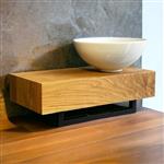 Fonteinplank Casajoy Bold 50x25x10 cm Eiken Met Waskom 28 cm Rond Keramiek Wit