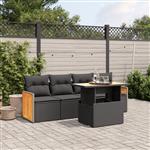 vidaXL 5-delige Loungeset met kussens poly rattan zwart