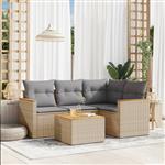 vidaXL 5-delige Loungeset met kussens poly rattan gemengd beige