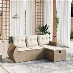vidaXL 4-delige Loungeset met kussens poly rattan beige