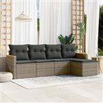 vidaXL 5-delige Loungeset met kussens poly rattan grijs