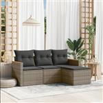vidaXL 4-delige Loungeset met kussens poly rattan grijs