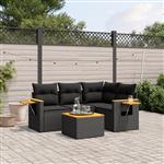 vidaXL 5-delige Loungeset met kussens poly rattan zwart