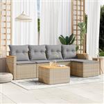 vidaXL 6-delige Loungeset met kussens poly rattan gemengd beige