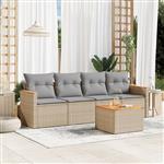 vidaXL 5-delige Loungeset met kussens poly rattan gemengd beige