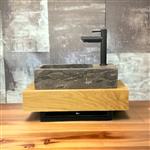 Fonteinplank Casajoy Bold 50x25x10 cm Eiken Met Waskom 40x22 cm Natuursteen Rechthoek