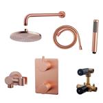 Thermostatisch Inbouwdoucheset Aqua Splash Muuruitloop Rond 20 cm Geborsteld Koper