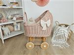 Hoge Poppenwagen - Roze met glitter en dekens Roze glitter met deken en pompons