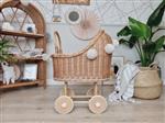 Hoge Poppenwagen met pompons - Naturel Naturel met pompons