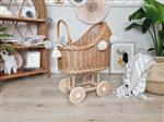 Hoge Poppenwagen-Naturel-met dekens en pompons Naturel met dekens + pompons
