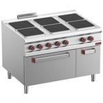 Elektrisch fornuis met 6 vierkante kookplaten op elektrische oven  gn 2/1, gesloten neutrale kast | 