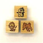 Houten stempels vierkant dieren (3 stuks) leeuw/beer/pinguin