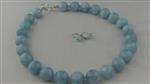 AQUAMARIJN (14 mm) ketting/oorhanger-set
