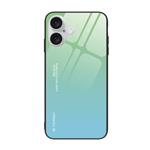 iPhone 16 Pro Max Hoesje Gradient - TPU en 9H Glas - Shockproof Glossy Case Cover - Groen-Blauw