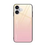 iPhone 14 Pro Max Hoesje Gradient - TPU en 9H Glas - Shockproof Glossy Case Cover - Geel-Roze