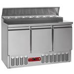 Gekoelde voorbereidingstafel 3 deuren gn 1/1, 340 lit + koelstructuur 8x gn1/6-150 mm | Diamond | SA