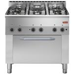 Gasfornuis 5 branders, elektrische convectieoven 4x gn 1/1 | Diamond | C5FV6-PN