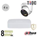 Dahua 4K IP cameraset - TiOC - 4 turret dome camera's - actieve afschrikking - motorzoom - 40m - ips