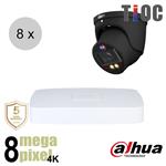 Dahua 4K IP cameraset - TiOC - 8 turret dome camera's - actieve afschrikking - motorzoom - 40m - ips