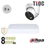 Dahua 4K IP cameraset - TiOC - 8 turret dome camera's - actieve afschrikking - motorzoom - 40m - ips
