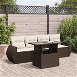 vidaXL 5-delige Loungeset met kussens poly rattan bruin