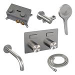Thermostatische Inbouw Badkraan Brauer Brushed Carving Met Drukknoppen SET 04 Met Uitloop En 3-Stand