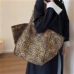 Leopard Pattern Tote Bag for Women - Vintage Canvas Large Capacity Shoulder Handbag