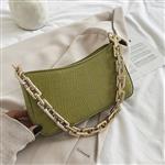 PU-lederen okseltas voor dames - handtas met effen kleurketting in steenpatroon