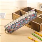 Kleine retro bloem etui - bloemenkant schoolbenodigdheden tas make-up tasje voor meisjes vrouwen