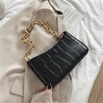 PU-lederen okseltas voor dames - handtas met effen kleurketting in steenpatroon