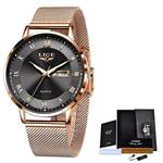Ultradun luxe horloge voor dames - quartz kalenderklok roestvrij staal waterdicht horloge