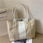 Contrasterende canvas draagtas voor dames - Metal Hasp Underarm Shopping Travel Strandhandtas