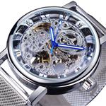 Luxe horloge met gouden kast voor heren - Horloge met leren of mesh bandje Transparant mechanisch sk