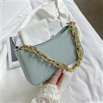 PU-lederen okseltas voor dames - handtas met effen kleurketting in steenpatroon