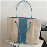 Contrasterende canvas draagtas voor dames - Metal Hasp Underarm Shopping Travel Strandhandtas
