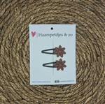 Haarspeldje Flower - bloemetjes - bruin — 5 cm / zwart